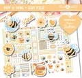 Little Bees Hobo Weeks Kit, Printable Planner Stickers, Cute Bees, Spring, Hobo Weeks Kit
