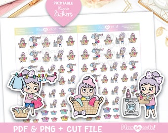 Emily Laundry Day, Clear Skin. Printable Planner Stickers, Silhouette and Cricut File