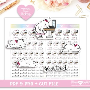 Cleo ist sooo müde, müde. Druckbare Planer-Sticker, Bären-Sticker Bild 1