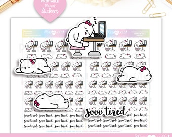 Cleo is sooo tired, tired Printable Planner Stickers, Bear Stickers