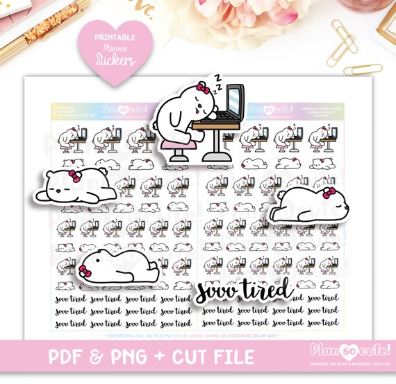 Cleo is sooo tired, tired Printable Planner Stickers, Bear Stickers