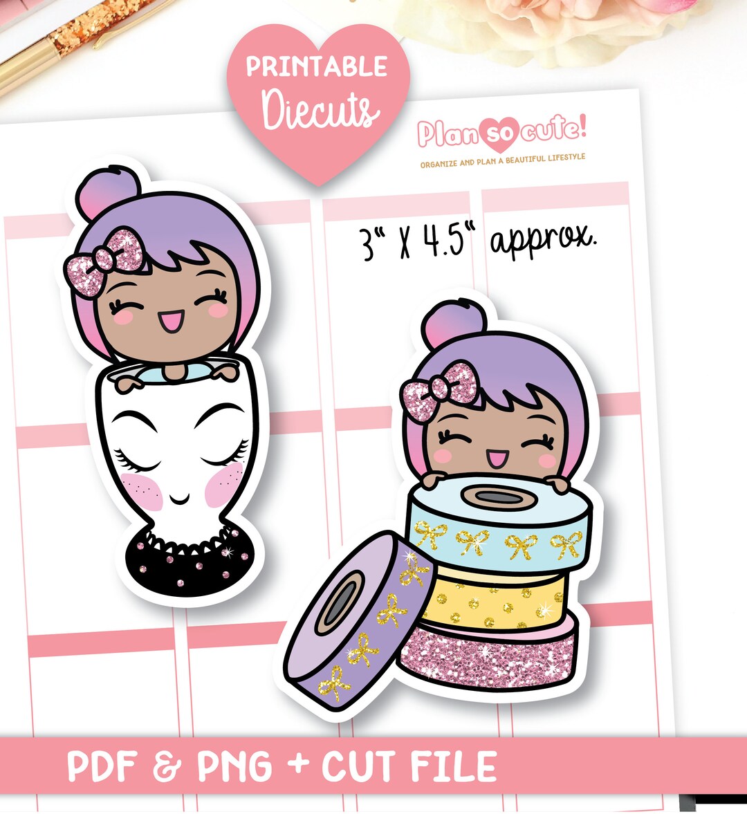 Planner Girl, Printable Die Cuts, Foil Ready, Sachi, Digital Planner ...