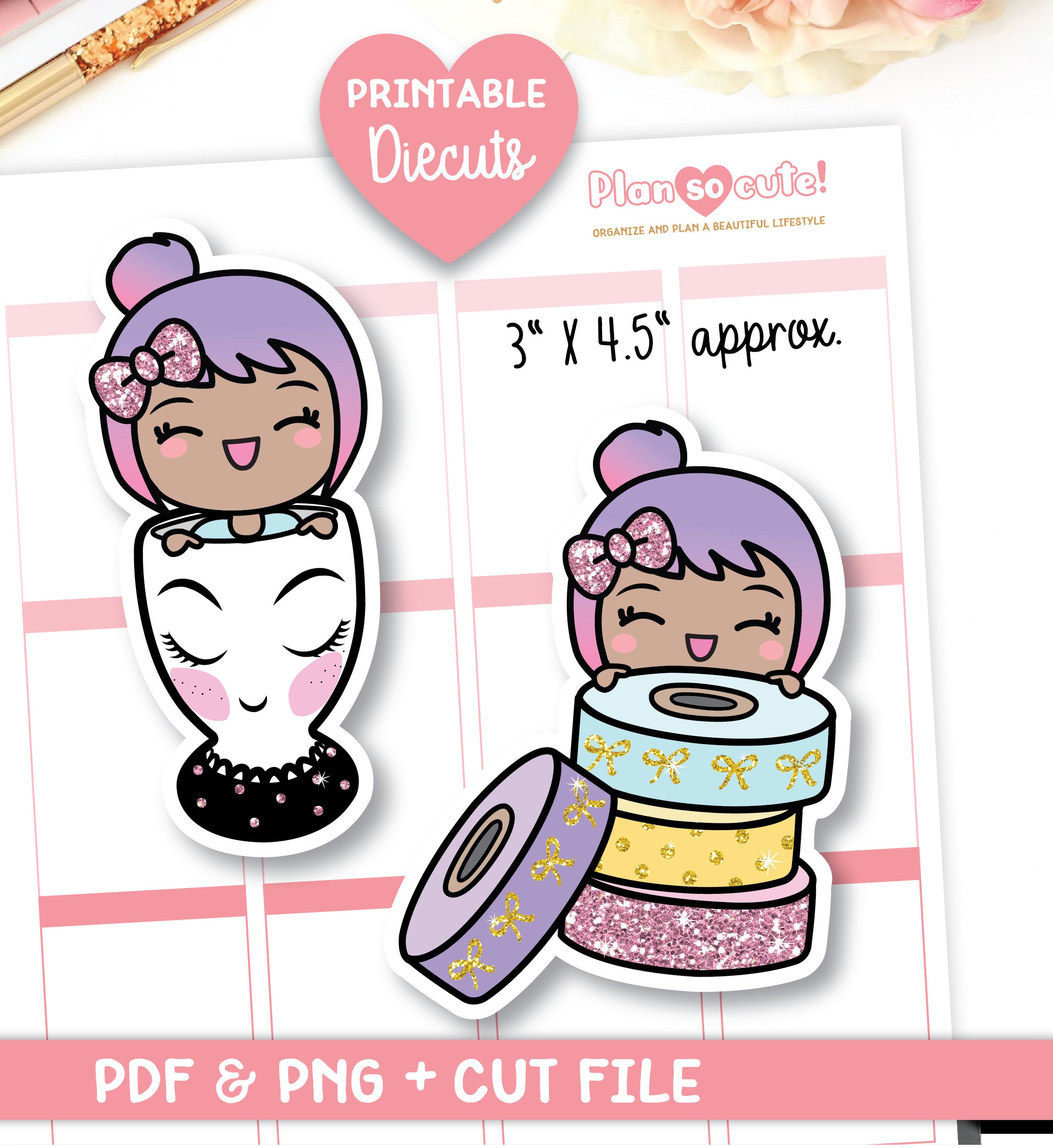 Planner Girl Printable Die Cuts Foil Ready Sachi Digital Etsy