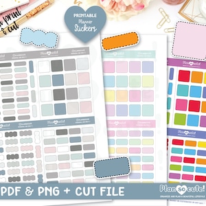 May include: Printable planner stickers in various colors and shapes. The stickers include squares, rectangles, circles, and ovals. The text "Plan so cute!" is at the bottom of the image.