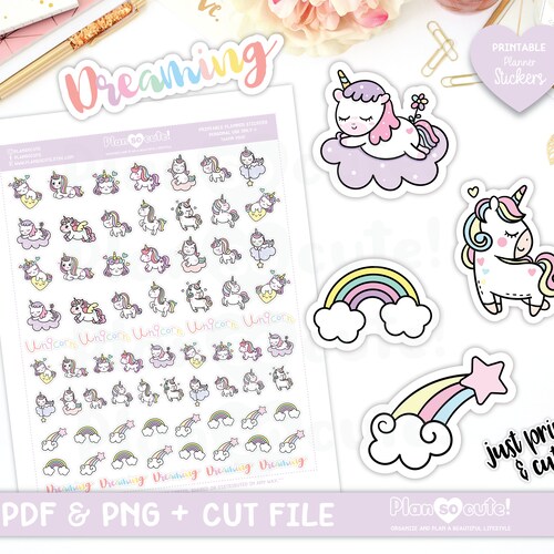 Printable Stickers Unicorn Stickers Unicorn Planner - Etsy
