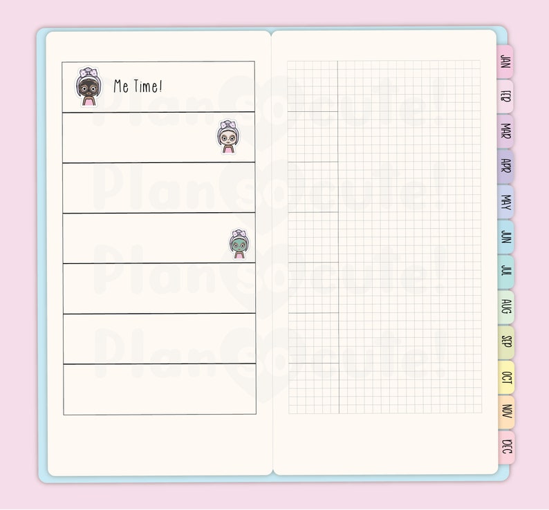 Spa Day Printable Planner Stickers Dark Skin Silhouette and Cricut File Emily Me Time