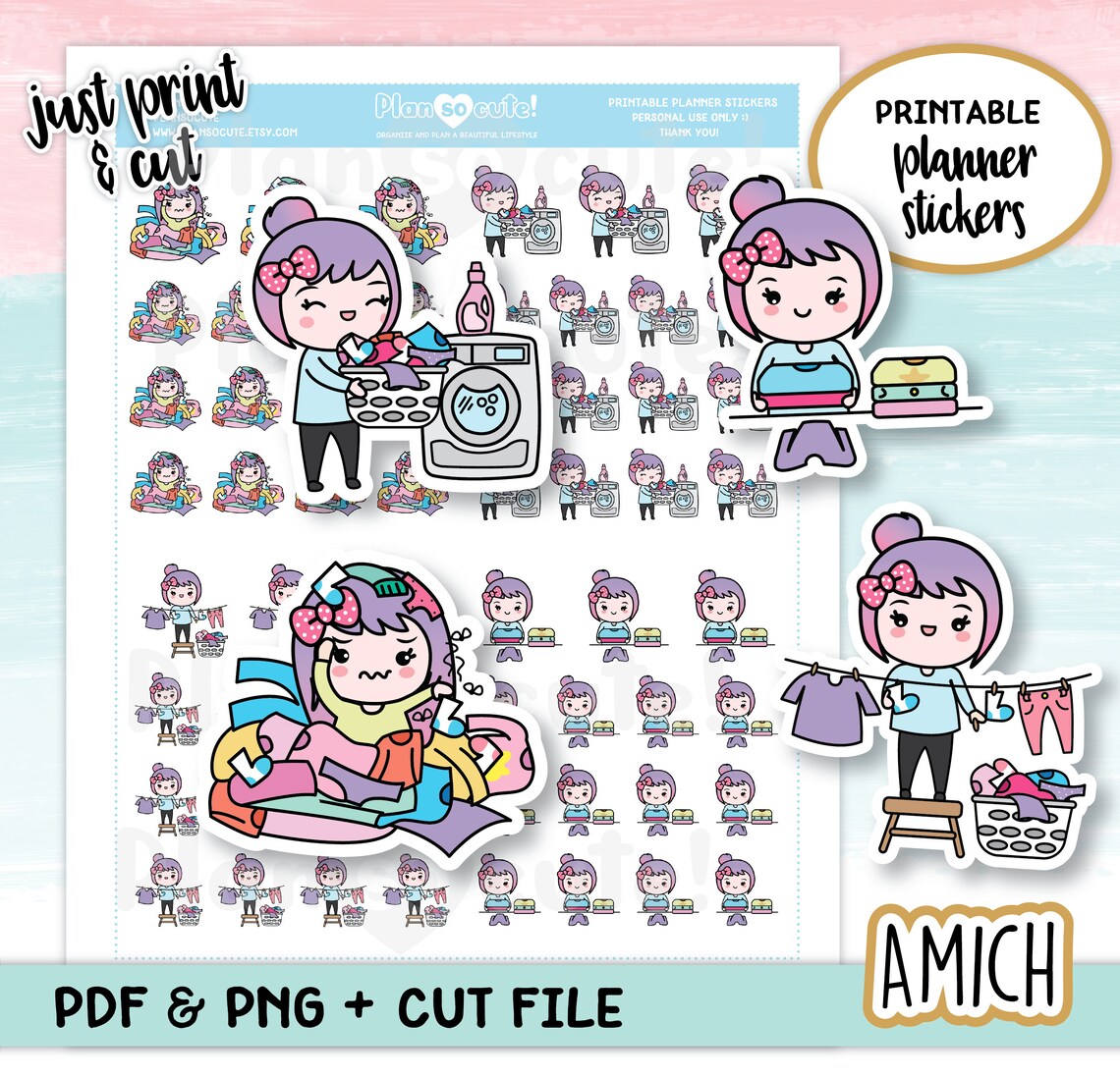 Laundry Printable Printable Planner Stickers Doodle - Etsy