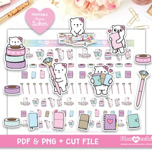 Cleo Planning Time, Printable Planner Stickers, Bear Stickers, Cricut and Silhouette files, Bullet Journal Stickers, Character Stickers