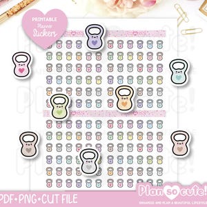 Kettlebell-Aufkleber, Workout-Aufkleber, Kawaii-Aufkleber, druckbare Planeraufkleber, Bullet Journal-Aufkleber, EC, Hobonichi-Aufkleber