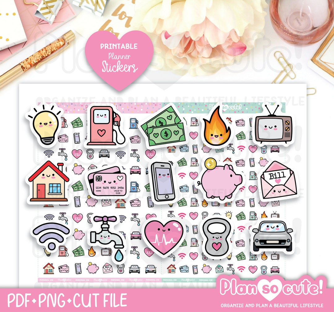Finance Icons, Kawaii Stickers, Printable Planner Stickers - Etsy