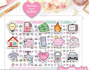 Finance Icons, Kawaii Stickers, Printable Planner Stickers