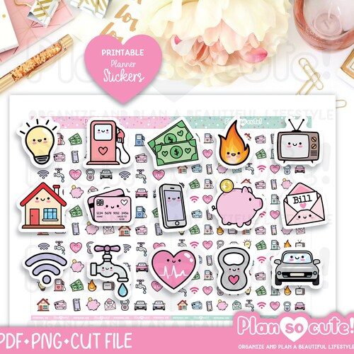 Finanzsymbole, Kawaii-Sticker, druckbare Planer-Sticker