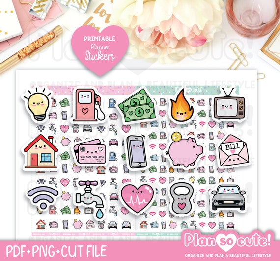 Finance Icons, Kawaii Stickers, Printable Planner Stickers