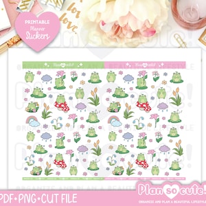 Sapi the Frog, Cute Frog Stickers, Rainy days, Printable Planner Stickers image 2
