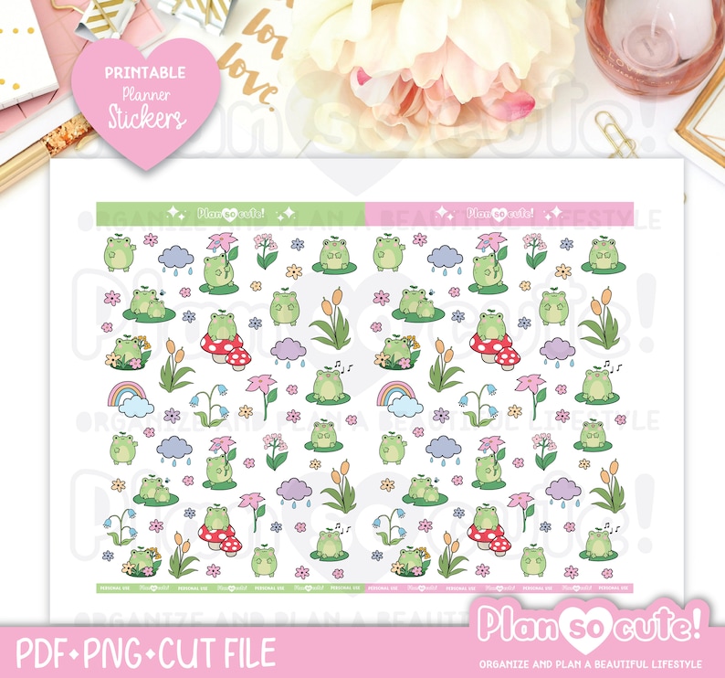 Sapi the Frog, Cute Frog Stickers, Rainy days, Printable Planner Stickers image 2