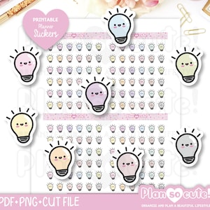 Gloeilampstickers, Kawaiistickers, afdrukbare plannerstickers, opsommingstekendagboekstickers, erin Condrenstickers, Hobonichistickers