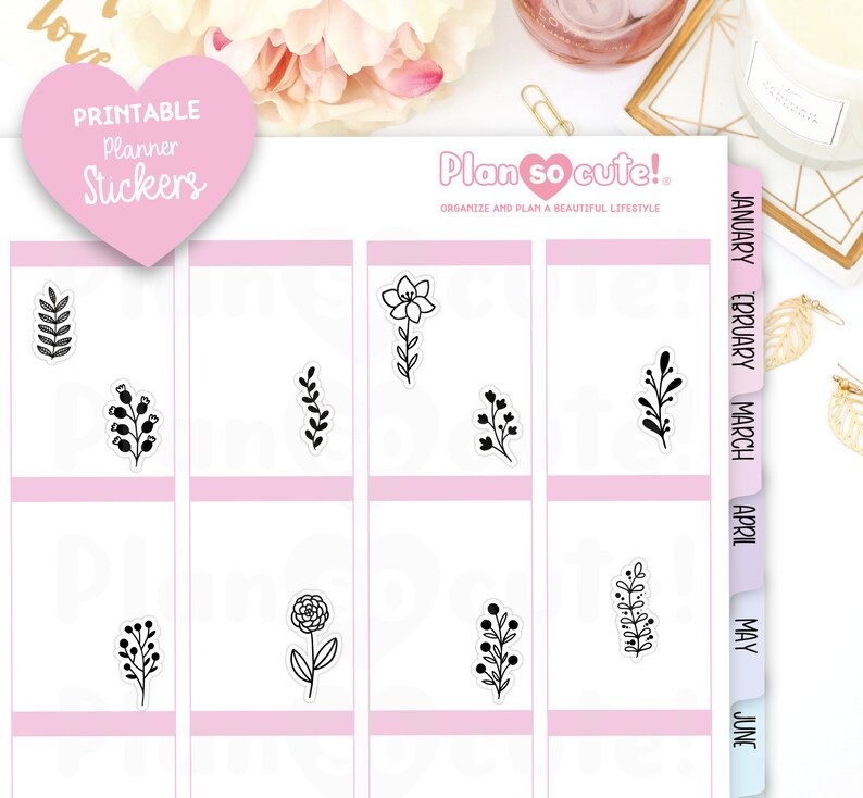 Doodle Floral Printable Planner Stickers Spring Planner | Etsy
