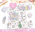 Tiny Puppet Happy New Year Stickers, Printable Planner Stickers, Bullet Journal Stickers