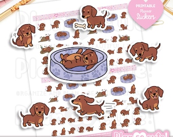 Dachshund Stickers, Puppy Stickers, Printable Planner Stickers, Bullet Journal Stickers, PRINTABLE