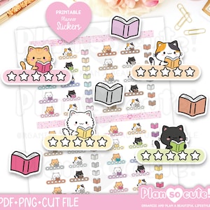 Rating Cats Stickers, Printable Planner Stickers, Bullet Journal Stickers, Rating Stars Stickers