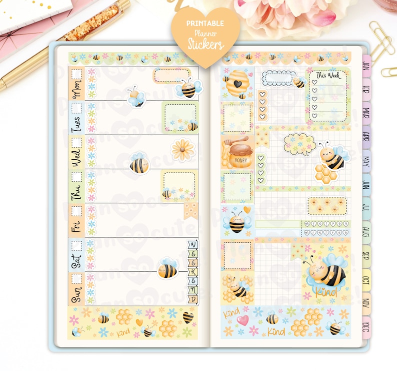 Little Bees Hobo Weeks Kit Printable Planner Stickers Cute - Etsy