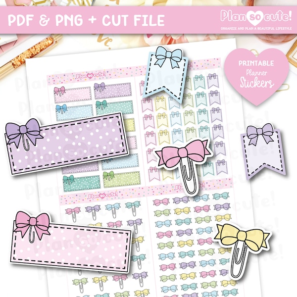 Bow Mix, Bow Stickers, Paper Clip, Quarter box. Printable Planner Stickers