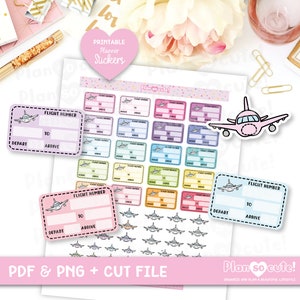 Travel Tracking, Flight Stickers, Printable Planner Stickers, past op E. Condren Planner-, Cricut- en SS-bestanden