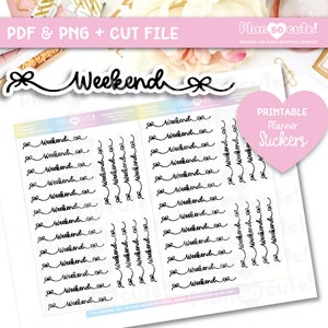 Weekend Script afdrukbare Planner Stickers, Cricut en silhouet bestanden, Erin Condren Stickers