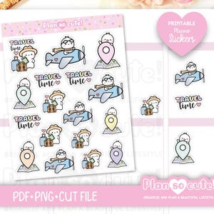 Tiny Puppet Travel Time Stickers, Printable Planner Stickers, Bullet Journal Stickers, Printable PRINTABLE