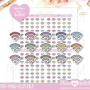 Wi fi Stickers, Kawaii Stickers, Printable Planner Stickers, Bullet Journal Stickers, EC, Hobonichi stickers