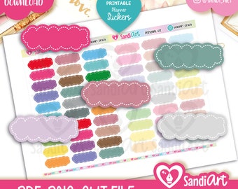 Header clouds, Quarter box Clouds stickers, Scallop quarter box Printable Planner Stickers