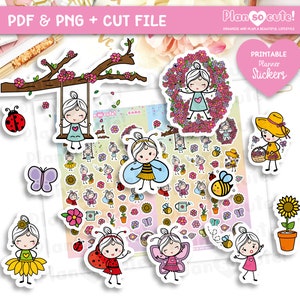 Sara „Hello Spring“ druckbare Sticker. Druckbare Planer-Sticker, nur für den persönlichen Gebrauch.