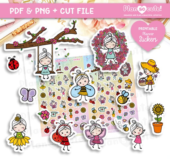 Sara Hello Spring Printable Stickers Printable Planner Stickers, Personal use only.