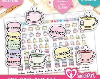 Tea Time Stickers, Printable Planner Stickers
