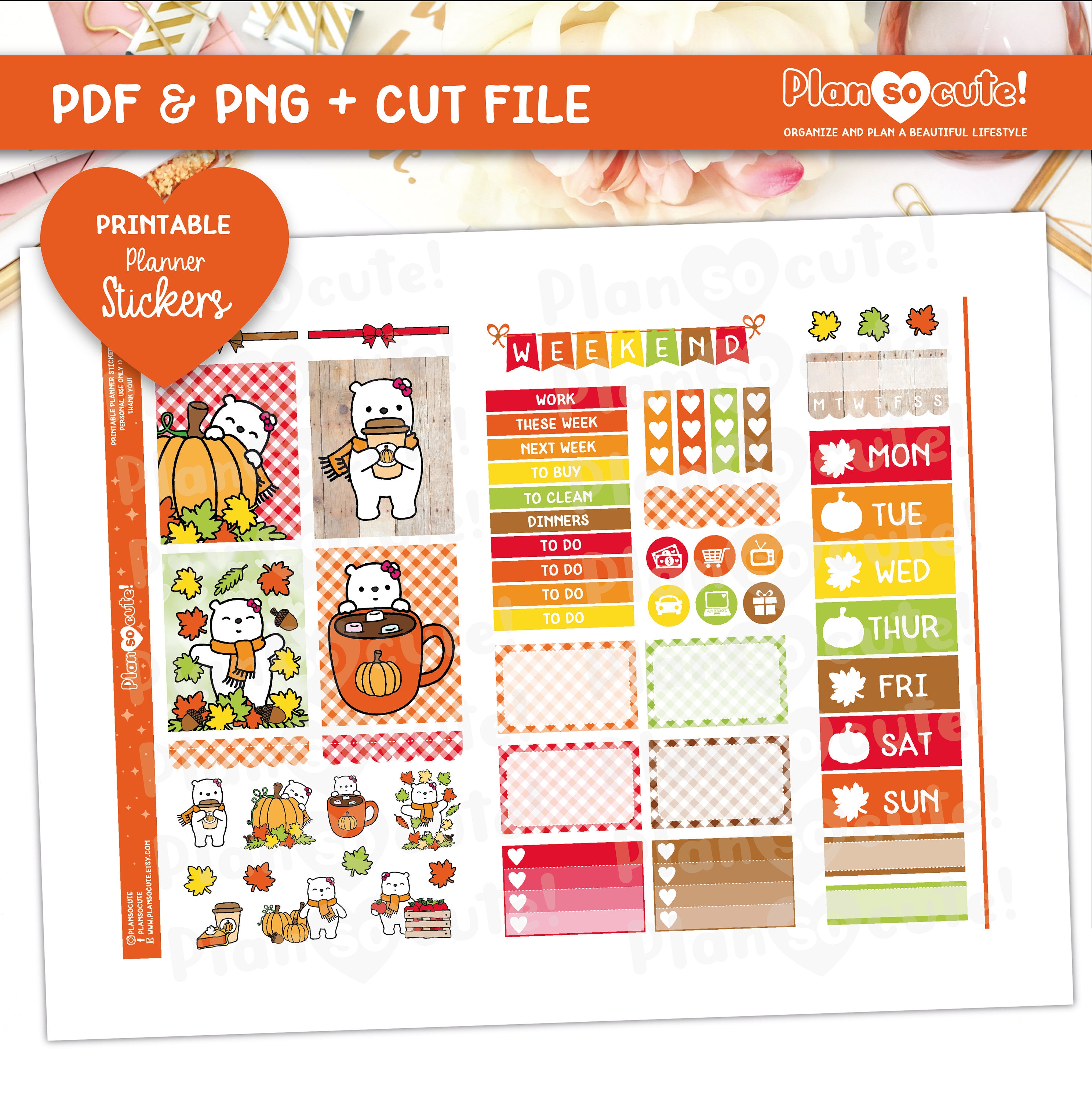 Mini Kit Erin Condren, Autumn Printable Planner Stickers, Cleo in Fall ...