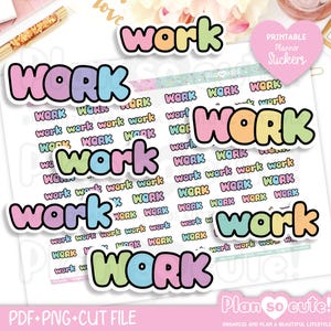 Fluffy words Stickers, Work Printable Planner Stickers, Bullet Journal Stickers, Printable PRINTABLE