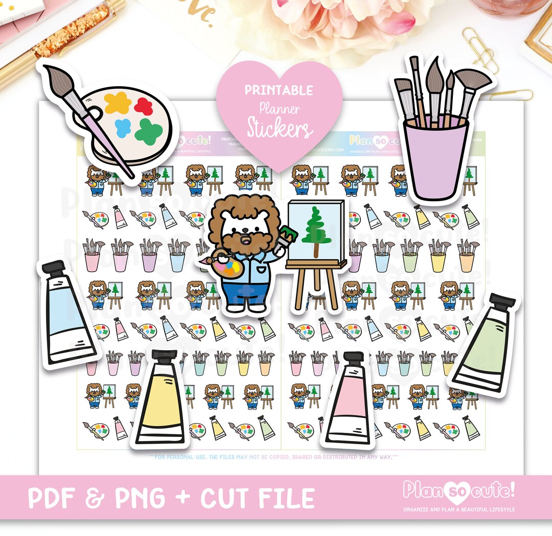 Plastic Artist Printable Planner Stickers, Art Time, Bear Stickers - Etsy