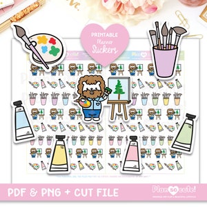 Plastic Artist Printable Planner Stickers, Art Time, Bear Stickers