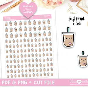 Doodle Eiskaffee, Kawaii Frappuccino druckbare Planeraufkleber