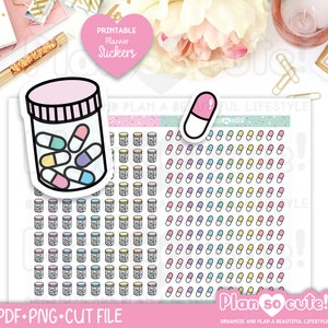 Doodle Pills, Take medicine Printable Planner Stickers