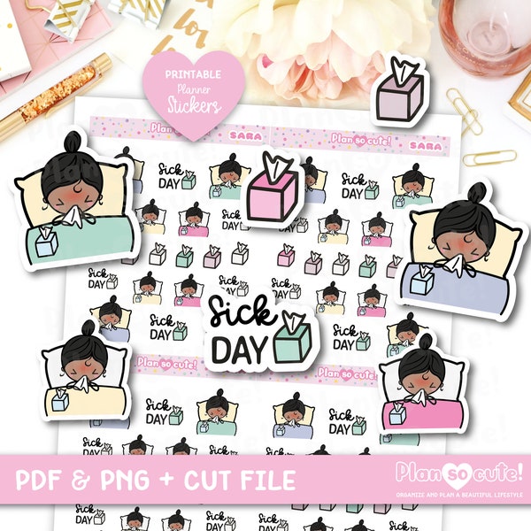 Sara Sick day, Sick day, Printable Stickers, Printable Planner Stickers, Personal use only.