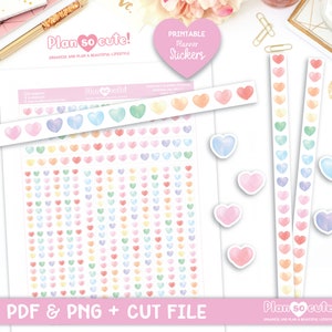 Watercolor Heart Printable Washi, Printable Planner Stickers