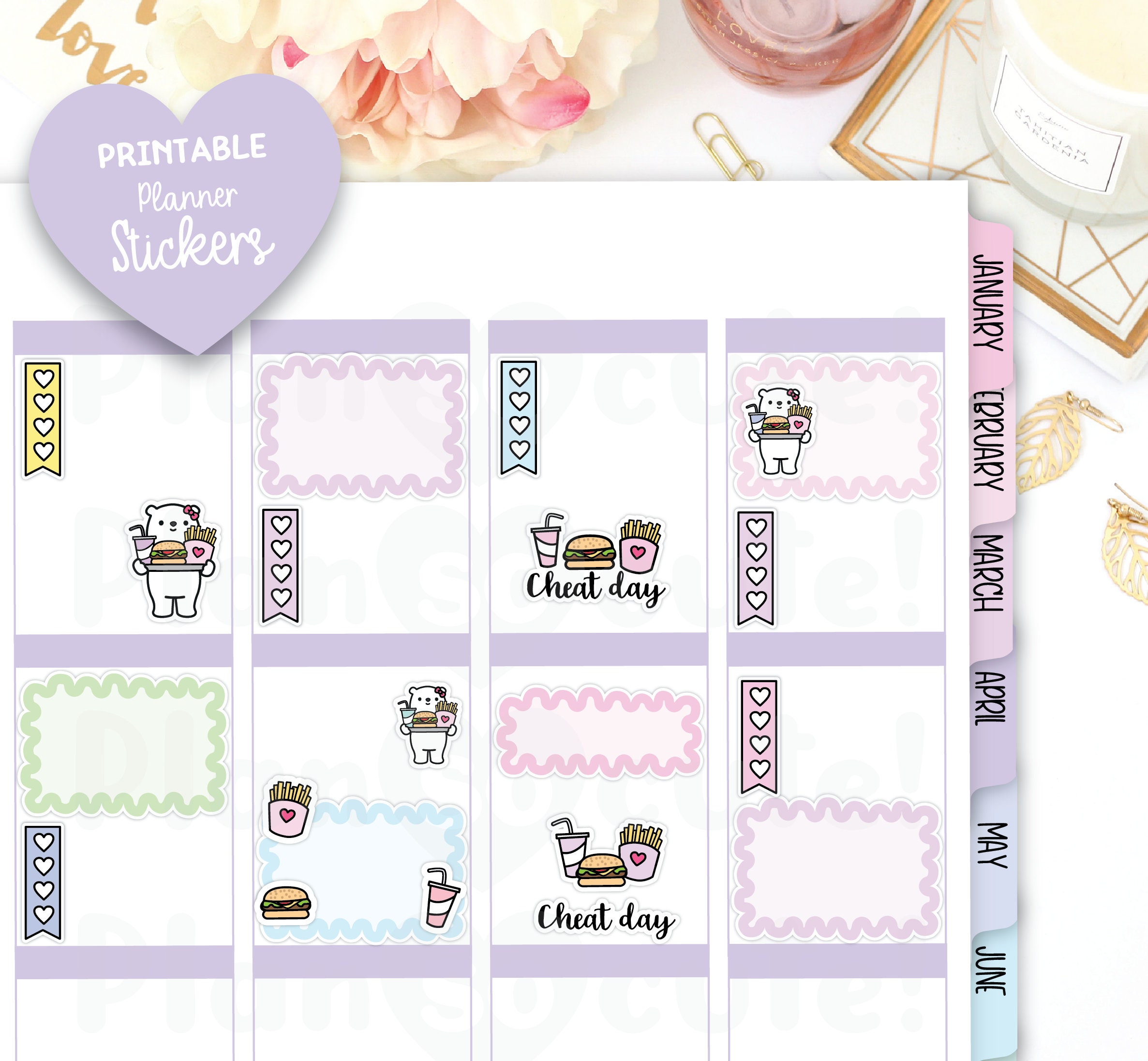 Cheat Day Printable Planner Stickers, Fast Food Stickers, Cricut and ...