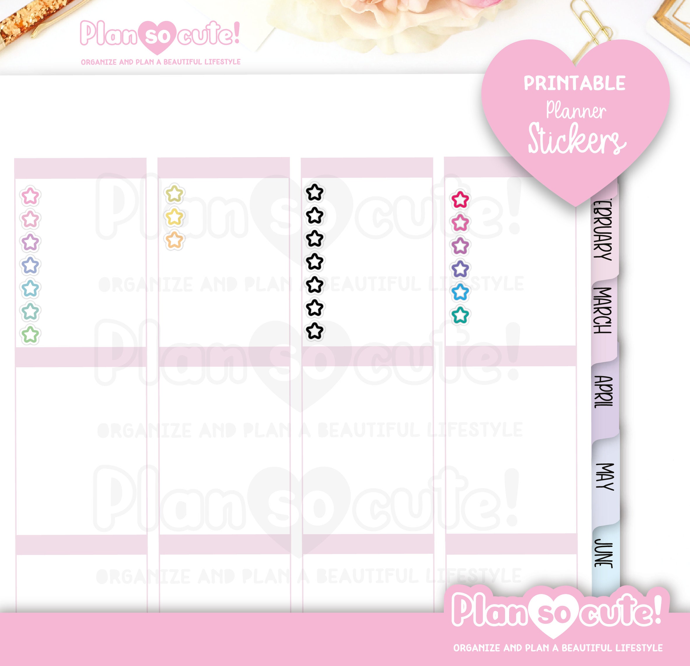 Star Check Stickers, Printable Planner Stickers, Bullet Journal ...
