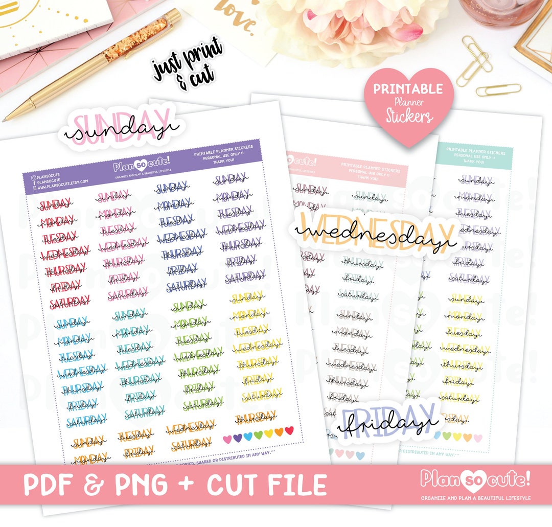 Days of the Week Script, Printable Planner Stickers - Etsy