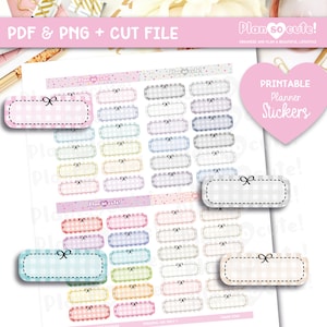Stitched quarter box with bow, Printable Planner Stickers, Personal use only.