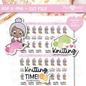 Emily Loves Knit Printable Stickers, Dark Skin, Knitting Stickers, Cricut et Silhouette Files, Pour un usage personnel