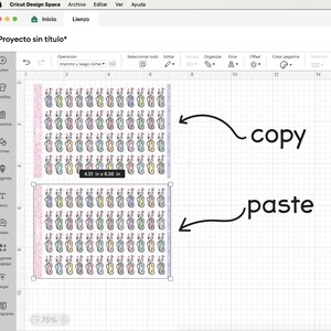 May include: Screenshot of Cricut Design Space showing a project with two identical sticker sheets. Each sheet is 4.51 x 6.56 inches and contains colorful, illustrated stickers. The interface includes tools for editing and printing.