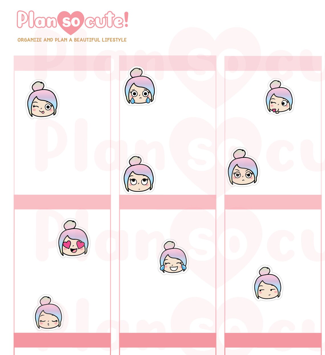 Emily Emojis Printable Planner Stickers, Light Skin, Cricut and ...