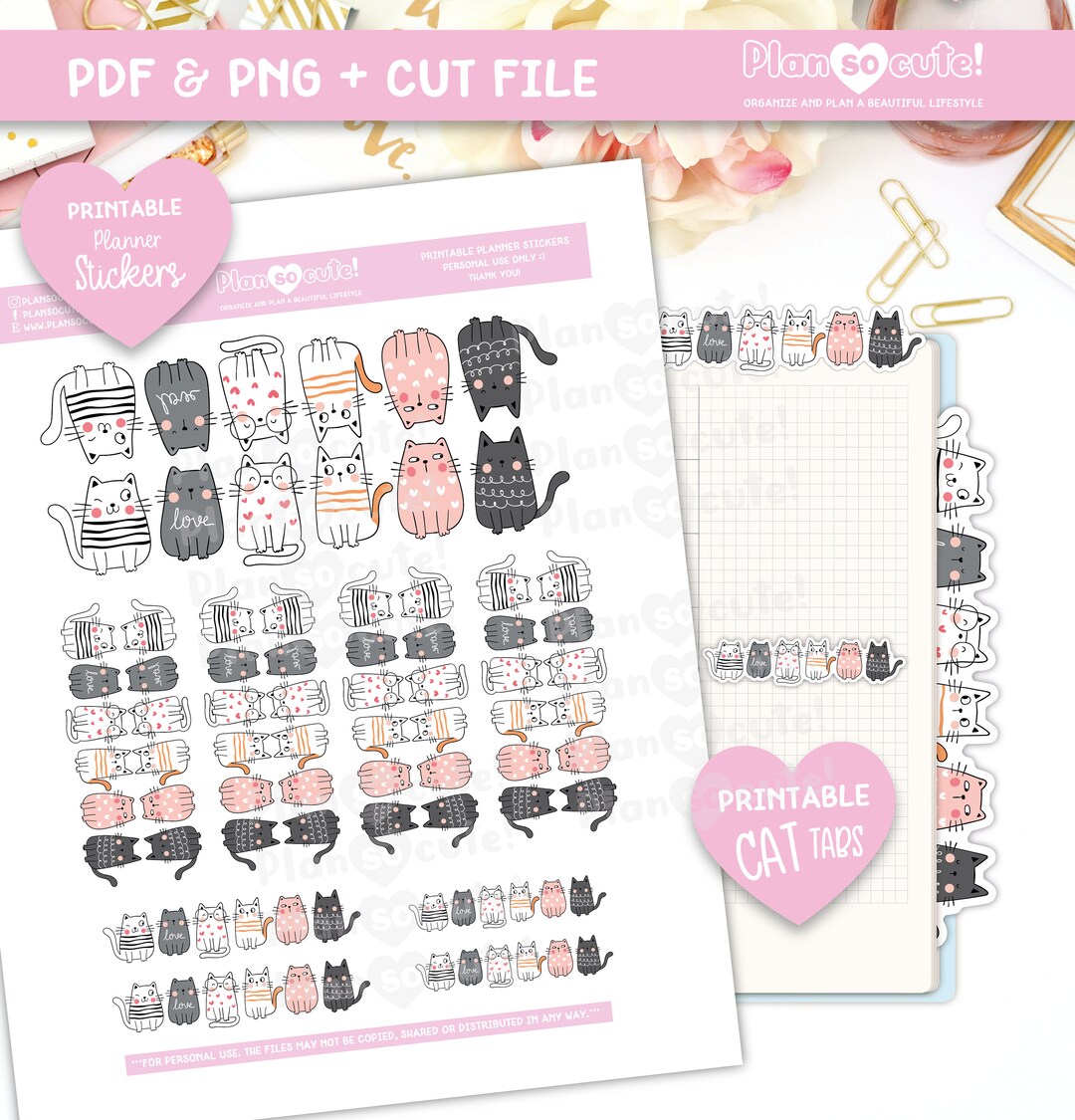 Cute Cats Tabs and Dividers, Printable Planner Stickers - Etsy